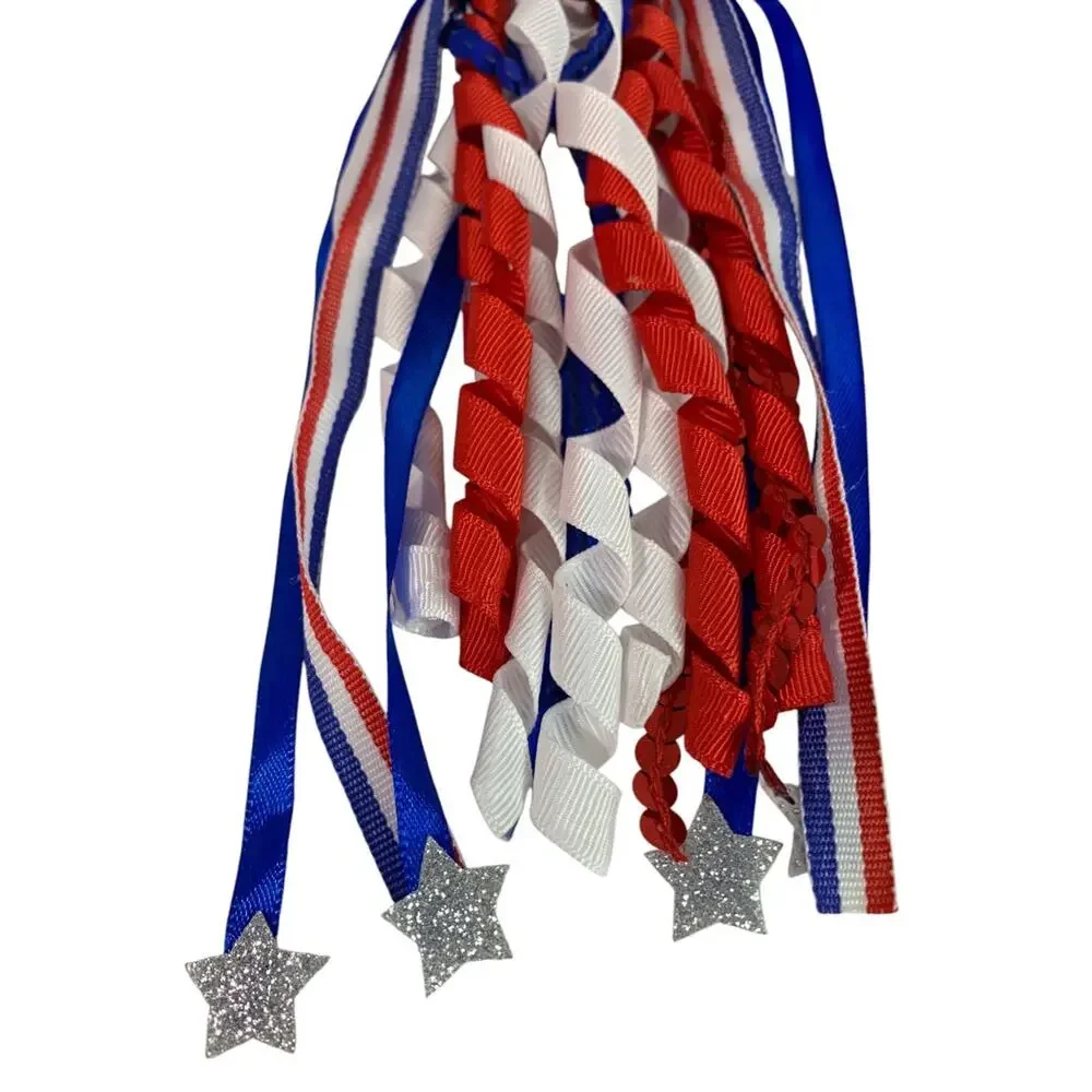 Claires New Elastic Hair Band Ribbon Curly Patriotic USA Red White Blue